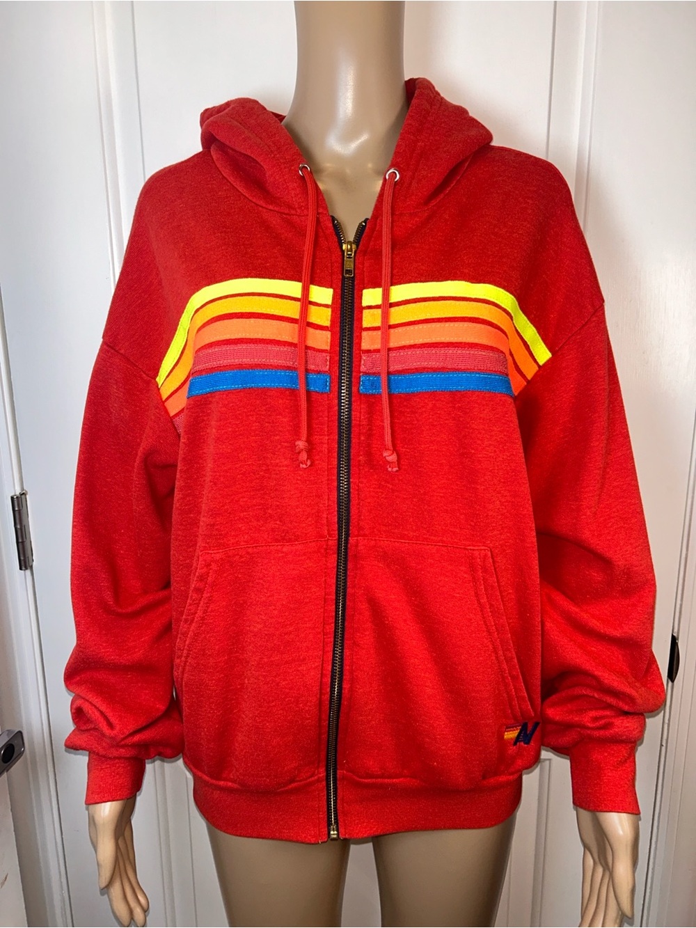 Aviator Nation 5 Stripe Relaxed Zip Hoodie Size S